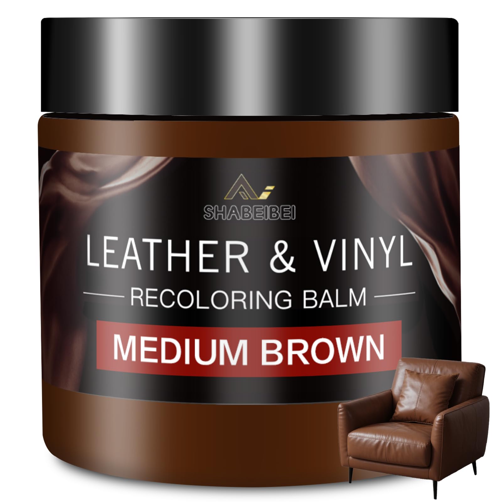SHABEIBEI Leather Recoloring Balm bottle pour demonstrates even color restoration for furniture