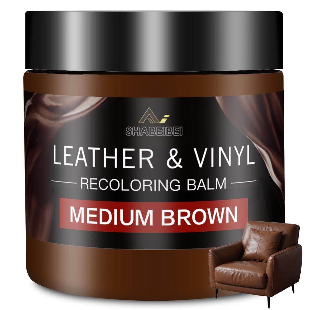 SHABEIBEI Leather Recoloring Balm bottle pour demonstrates even color restoration for furniture