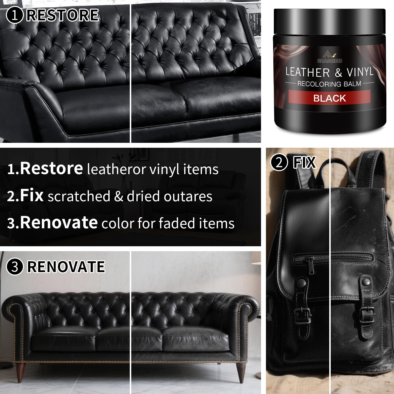 SHABEIBEI leather scratch remover applicator highlights flaw repair on surface.