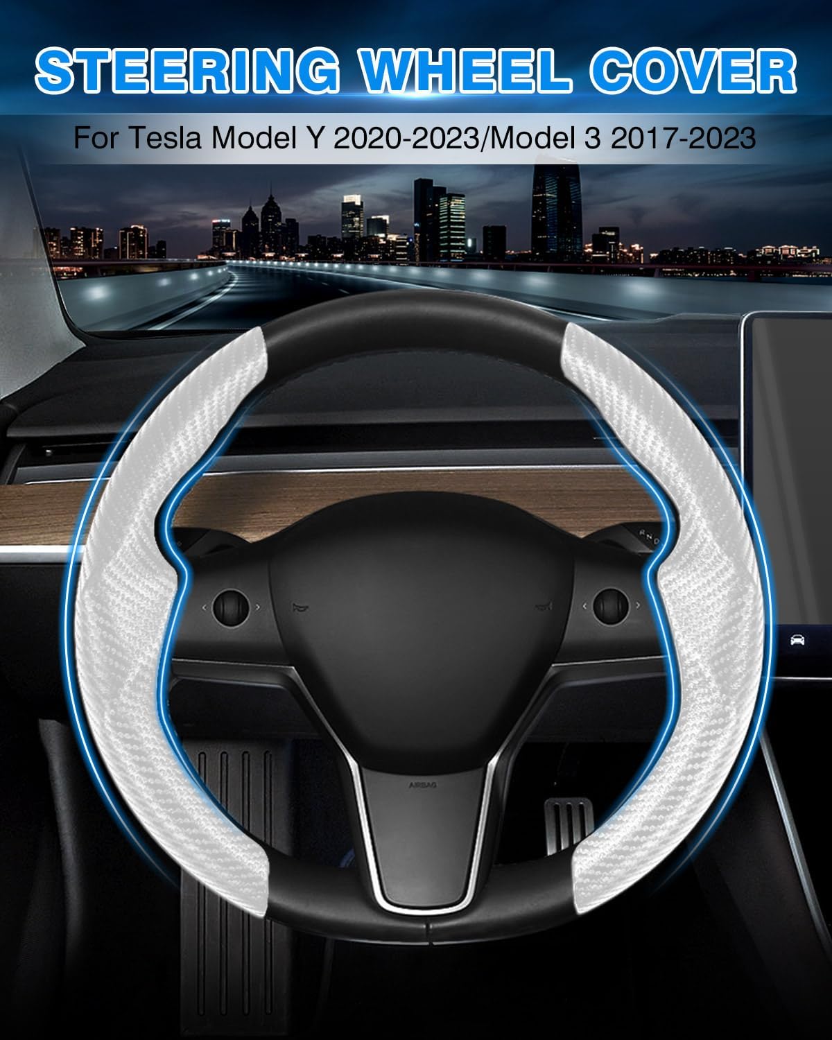 Shademax carbon-fiber steering cover on Model 3 adds sport aesthetic
