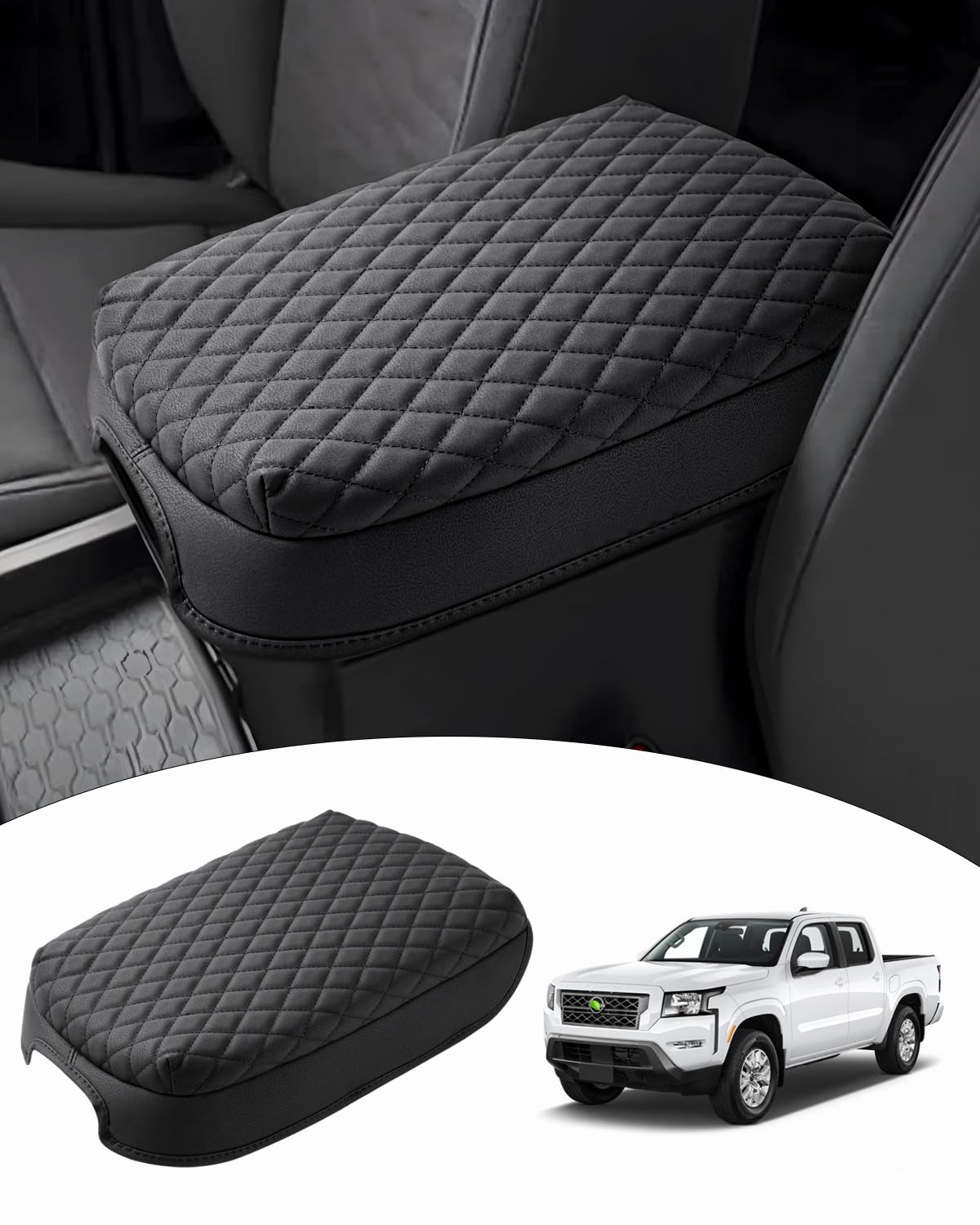 Shademax Frontier center console cover in PU leather; snug fit and OEM-like look.