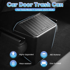 Shademax Model Y Juniper trash bin fits precisely in rear console for organized storage