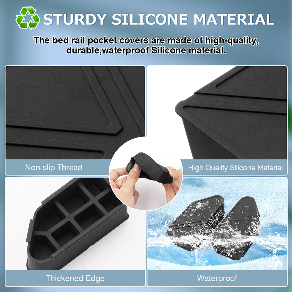 Shademax silicone material closeup; durable edge protection for bed rail holes.