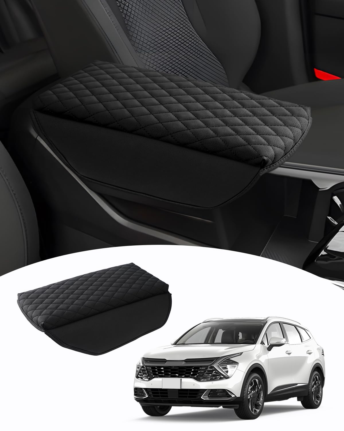 Shademax sportage center console cover — premium PU leather for durable protection and refined look.