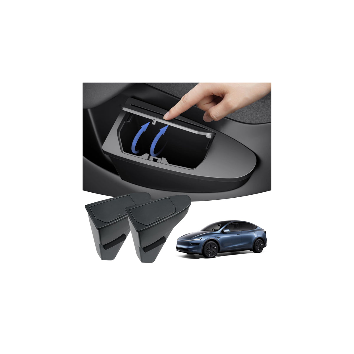 Shademax front door trash can for Tesla Model Y Juniper left keeps cabin tidy.