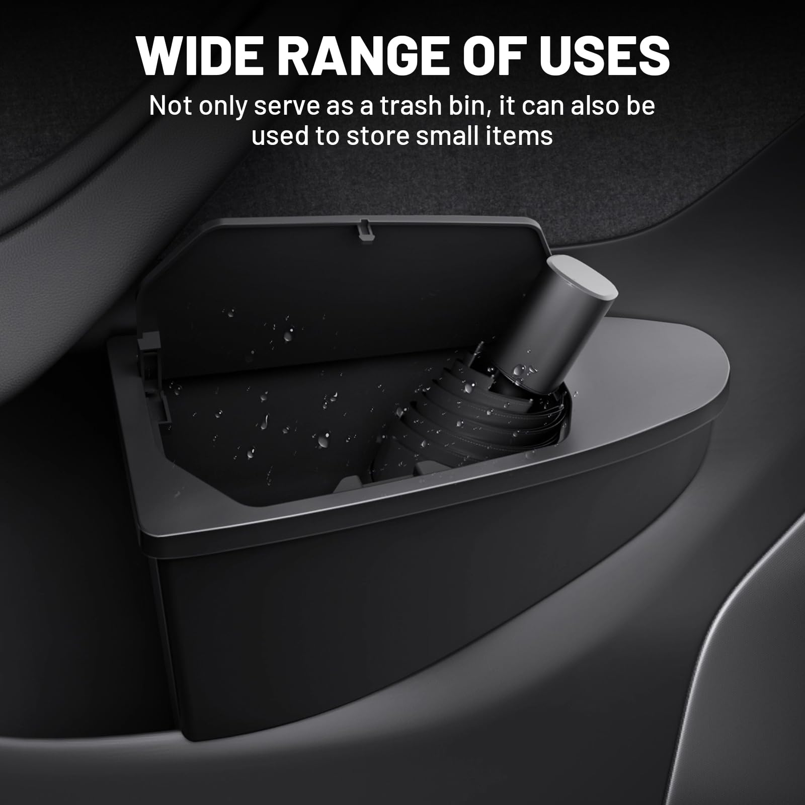 Shademax side storage keeps sunglasses and keys within easy reach for Model Y Juniper.