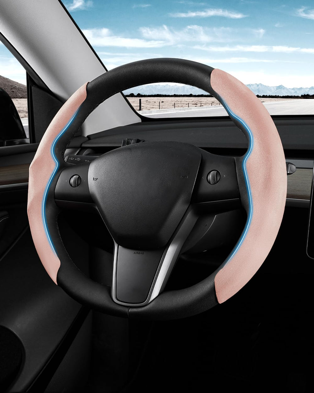 Shademax Tesla steering cover pink, custom-fit, elevates style while protecting the wheel
