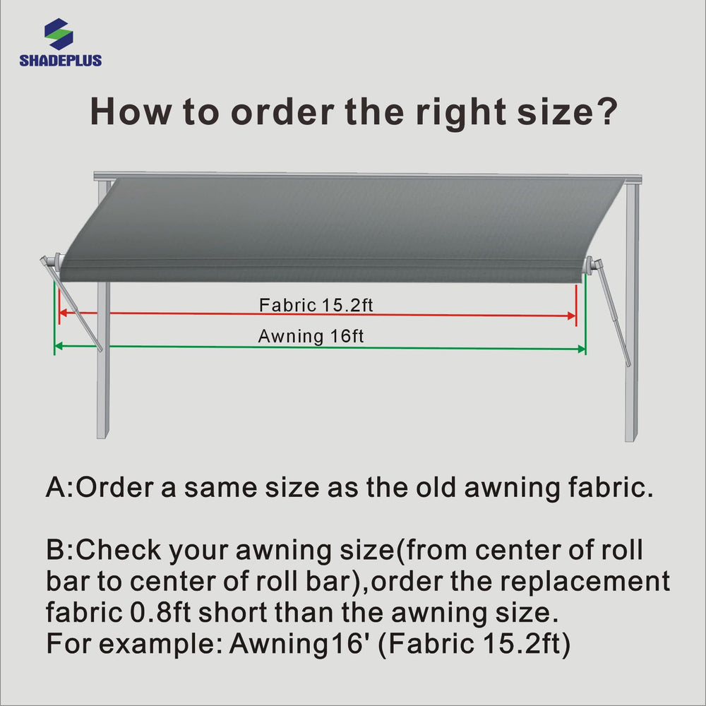SHADEPLUS 16oz vinyl durable awning fabric protects against sun and rain.