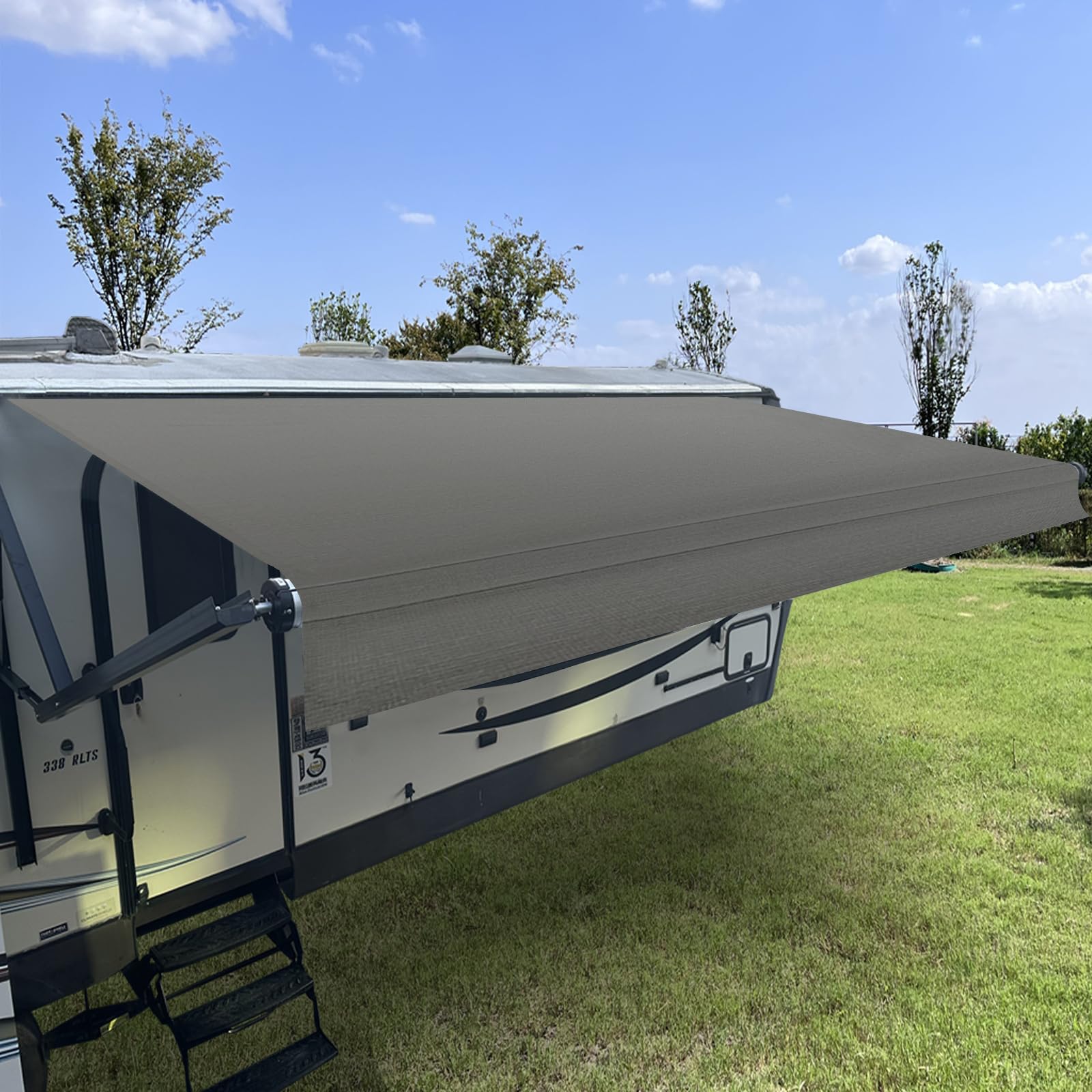 SHADEPLUS RV Awning Fabric Replacement shows a refreshed awning surface.