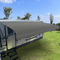 SHADEPLUS RV Awning Fabric Replacement shows a refreshed awning surface.