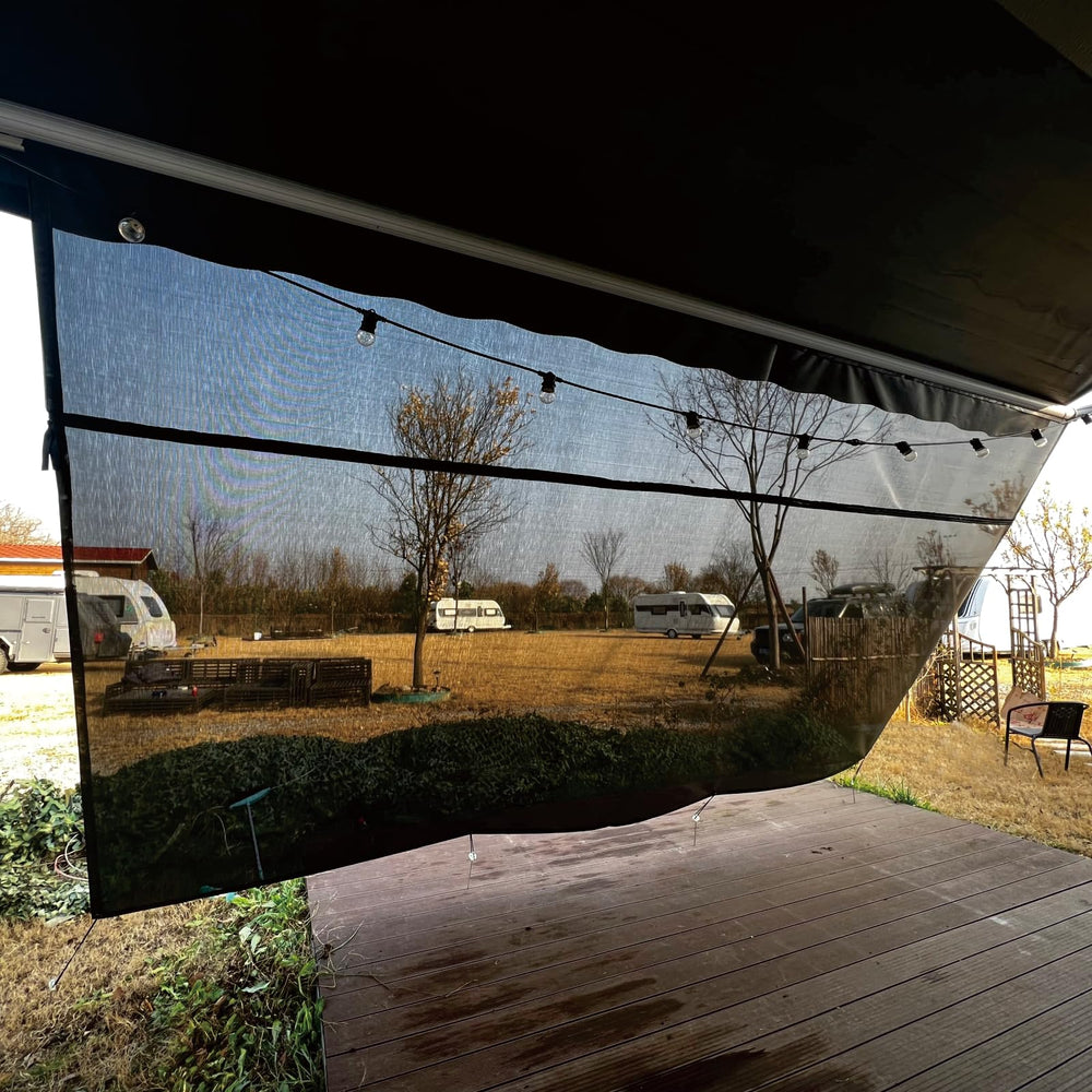 Side view highlights breathable weave that reduces glare while preserving outside visibility.
