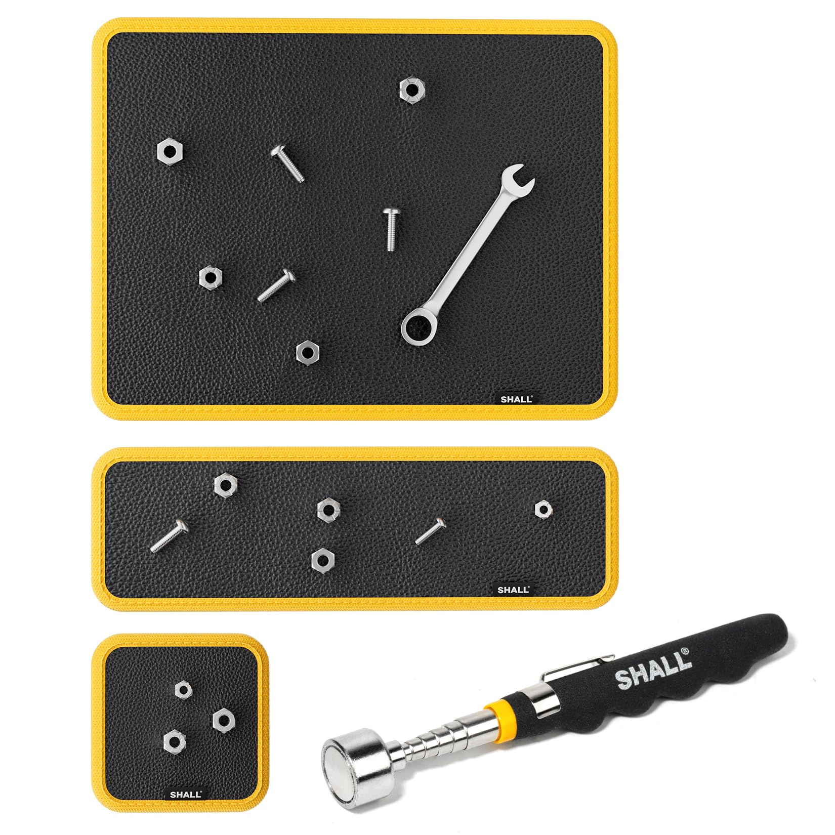 Shall 3-piece magnetic tool mats in large size organize screws and bolts securely.