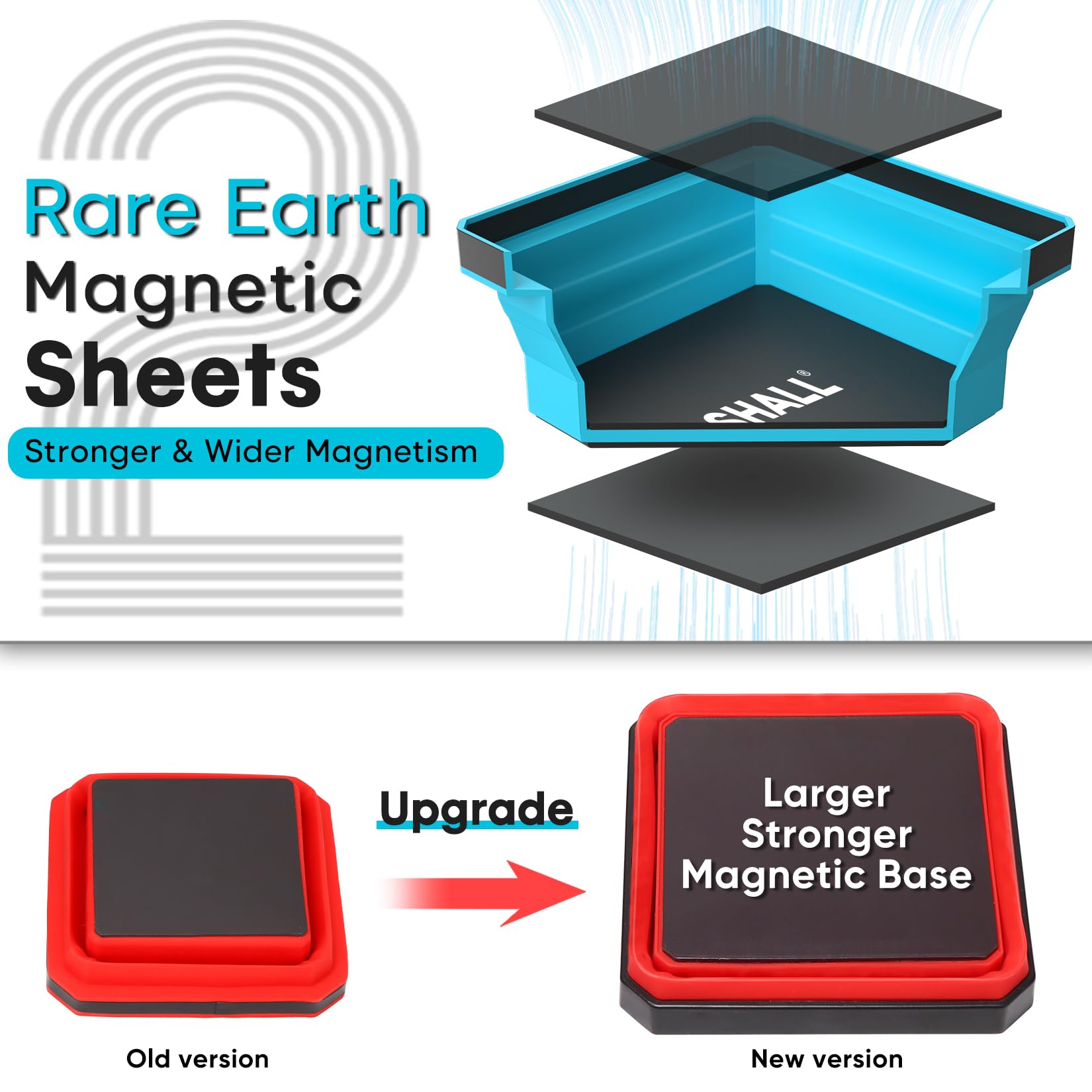 SHALL blue square tray with magnetic base holds bolts securely for assembly tasks.