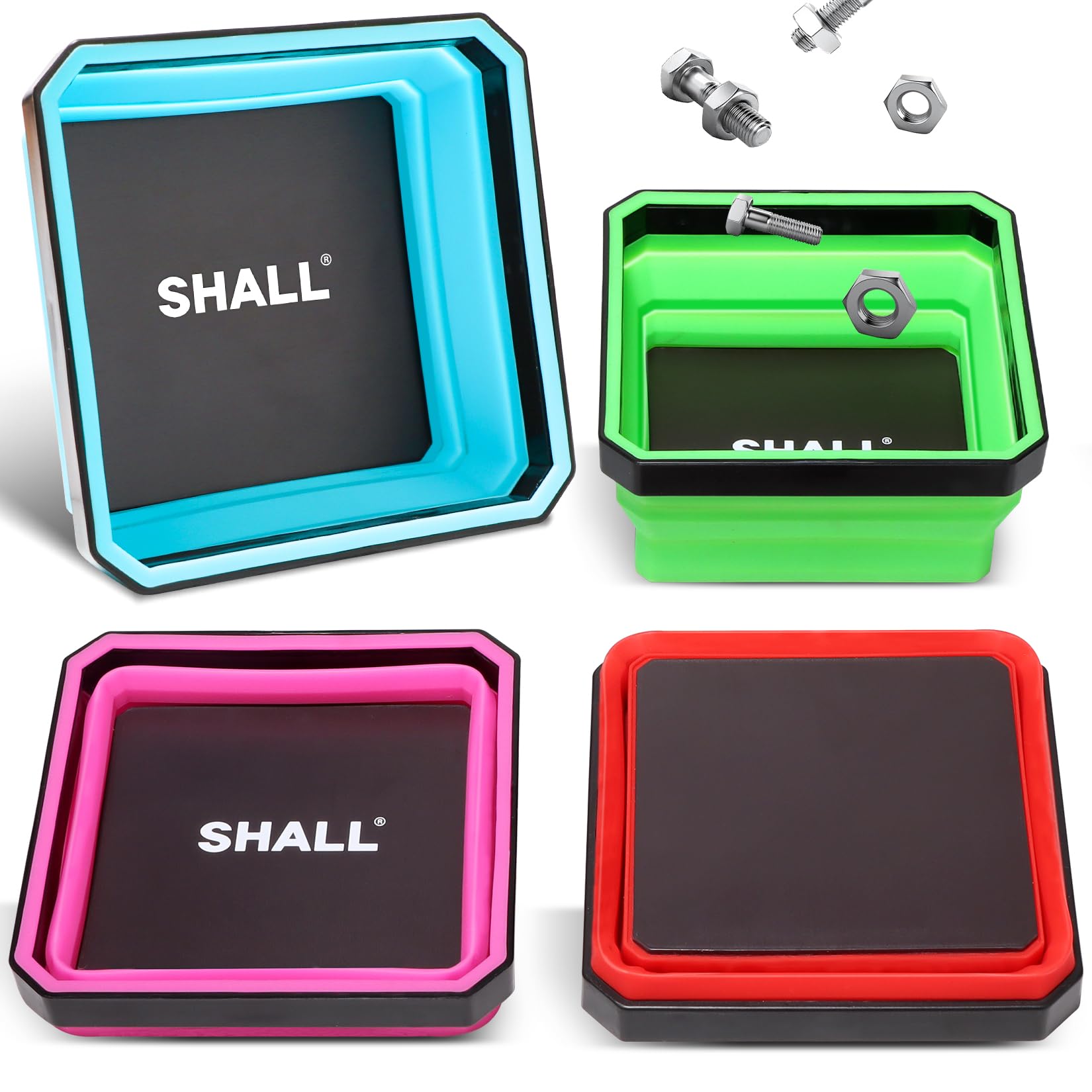 SHALL red collapsible magnetic tray keeps screws organized during quick repairs.