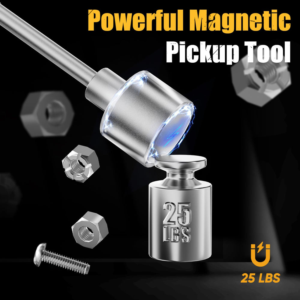 SHALL extendable-magnetic-pickup-tool offers 25-lb pull for hard-to-reach items.