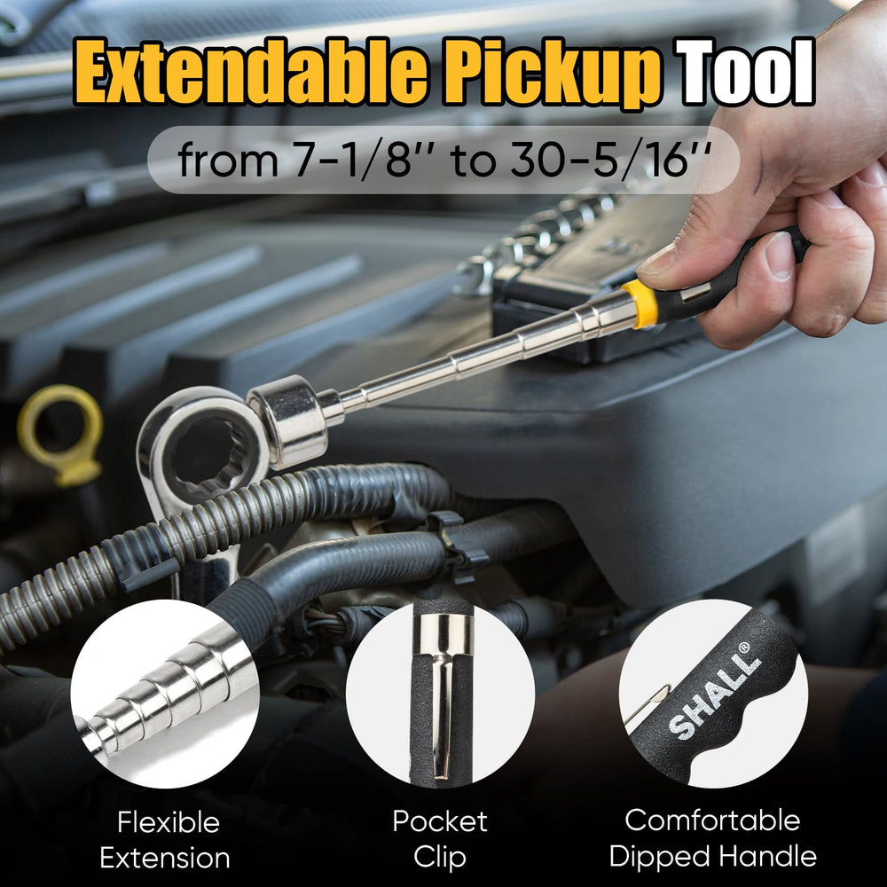Shall flexible magnetic pad adheres to uneven surfaces for tool placement.