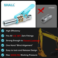 SHALL grease gun coupler diameter 0.55 inches for tight spaces.