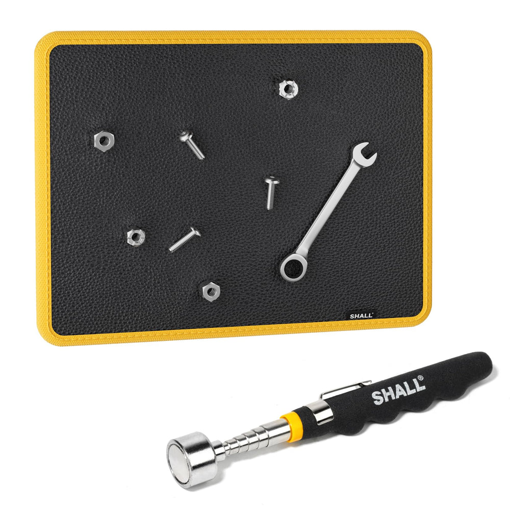 SHALL magnetic-tool-parts-mat keeps small parts organized on ferrous surfaces.