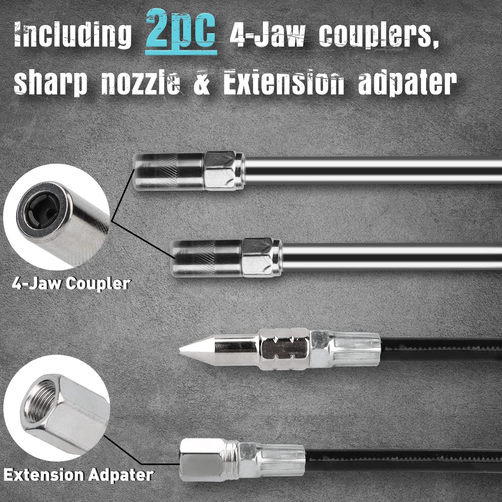 Shall mini grease gun kit 4jaw couplers improve attachment versatility
