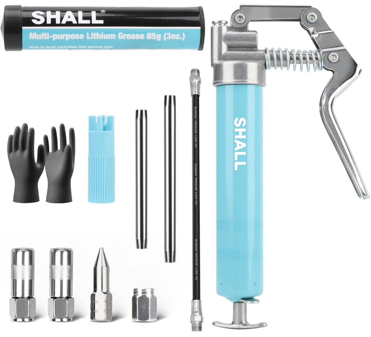 Shall mini grease gun kit with compact 3.52oz capacity for easy lubrication
