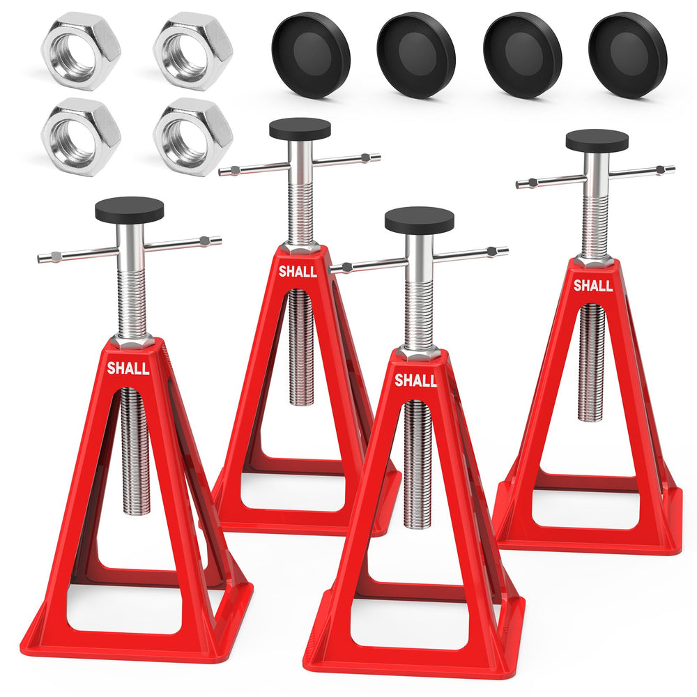 SHALL RV stabilizer jacks under an RV setup provide strong stability on uneven ground.
