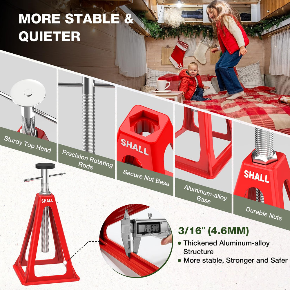 SHALL RV stabilizer jacks operate easily with a T-handle raise.