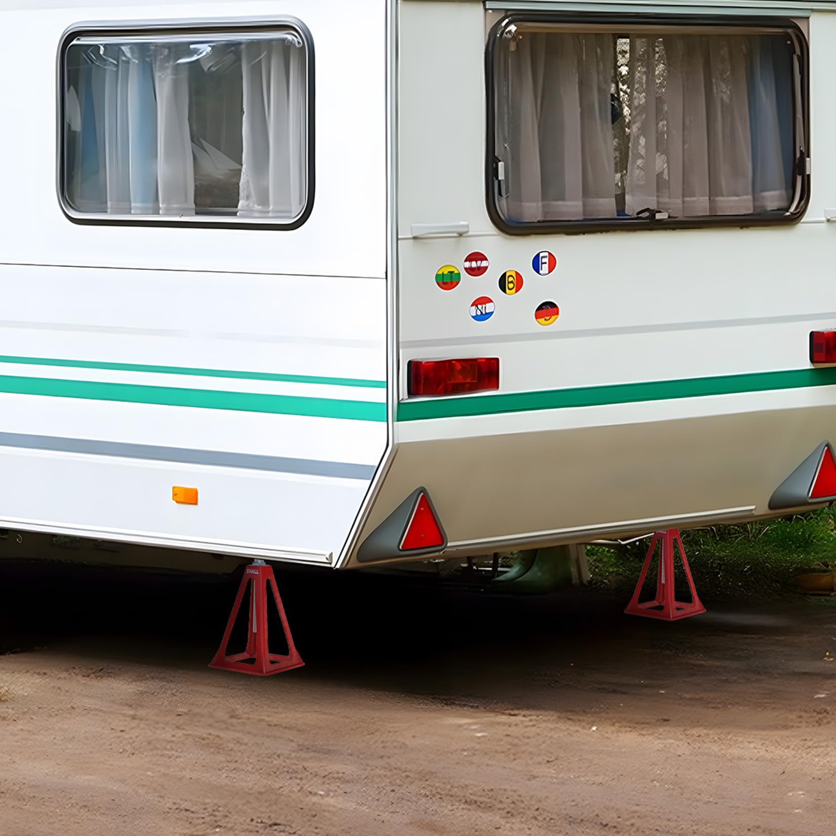 SHALL RV stabilizer jacks enable fast, reliable leveling on diverse sites.