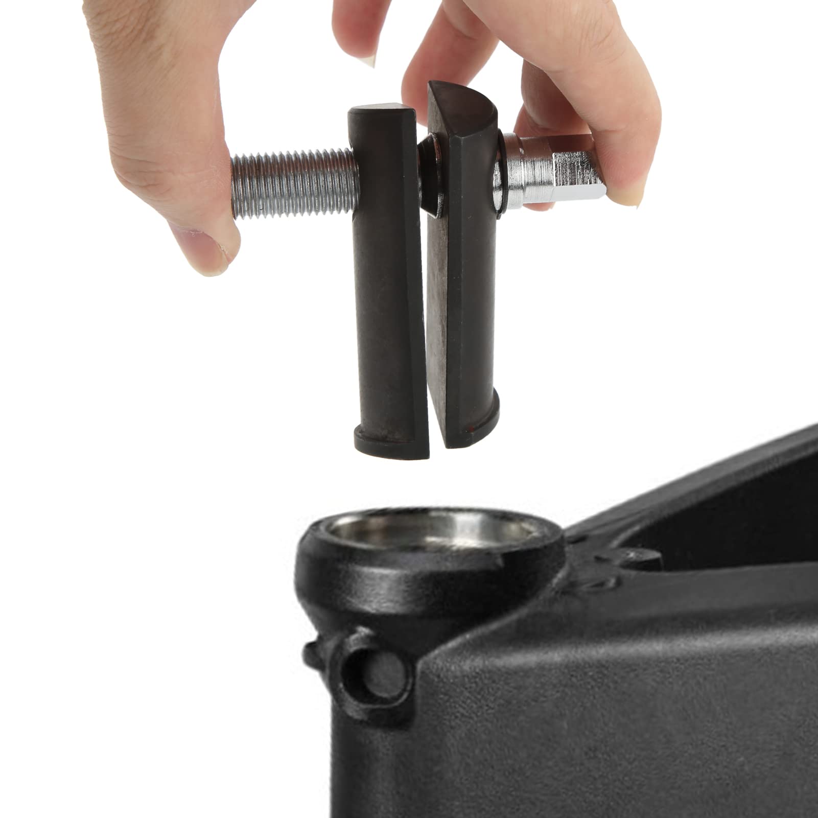 Shanrya bearing race puller in home garage for DIY motorcycle care.