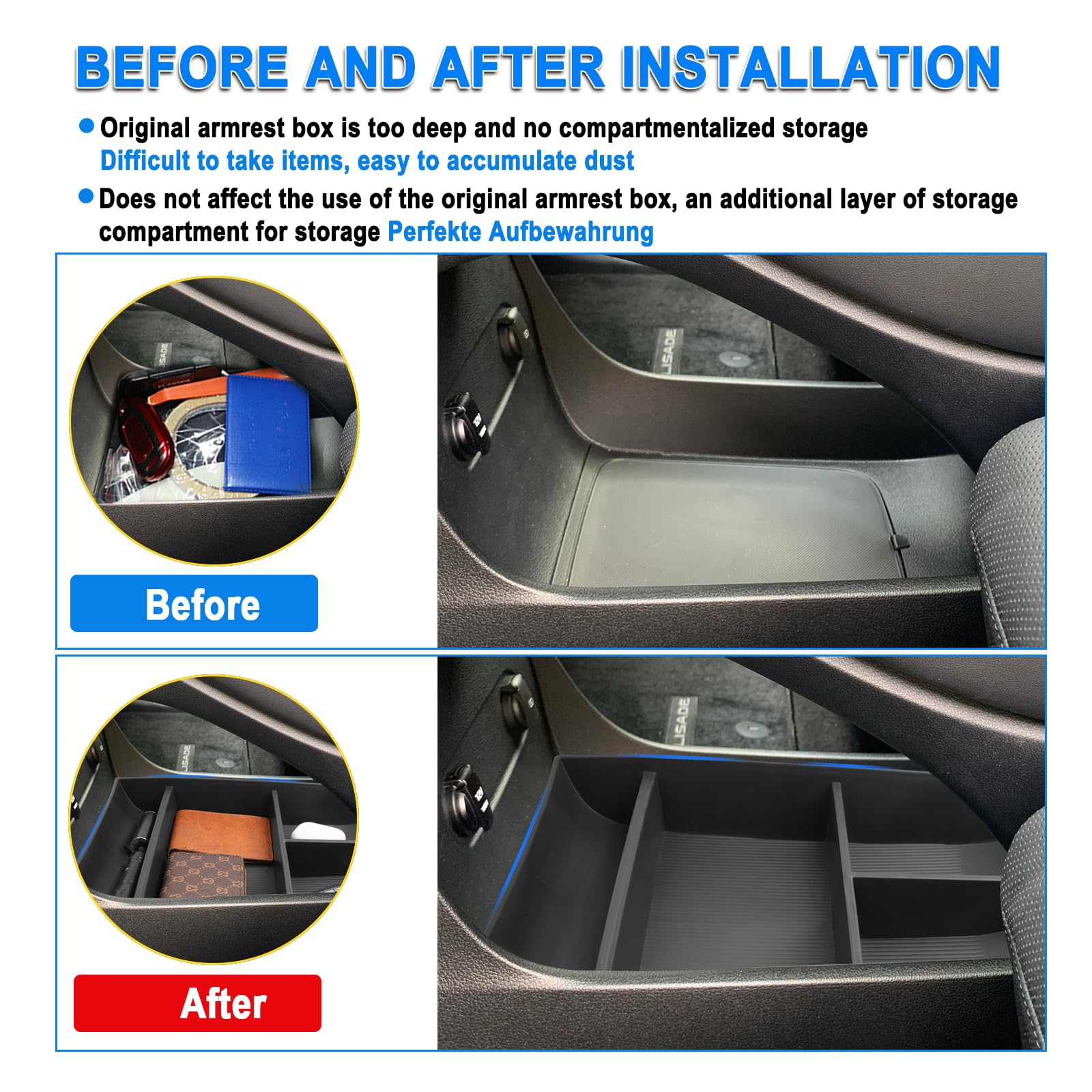 SHAOHAO Palisade lower organizer tray installation steps shown