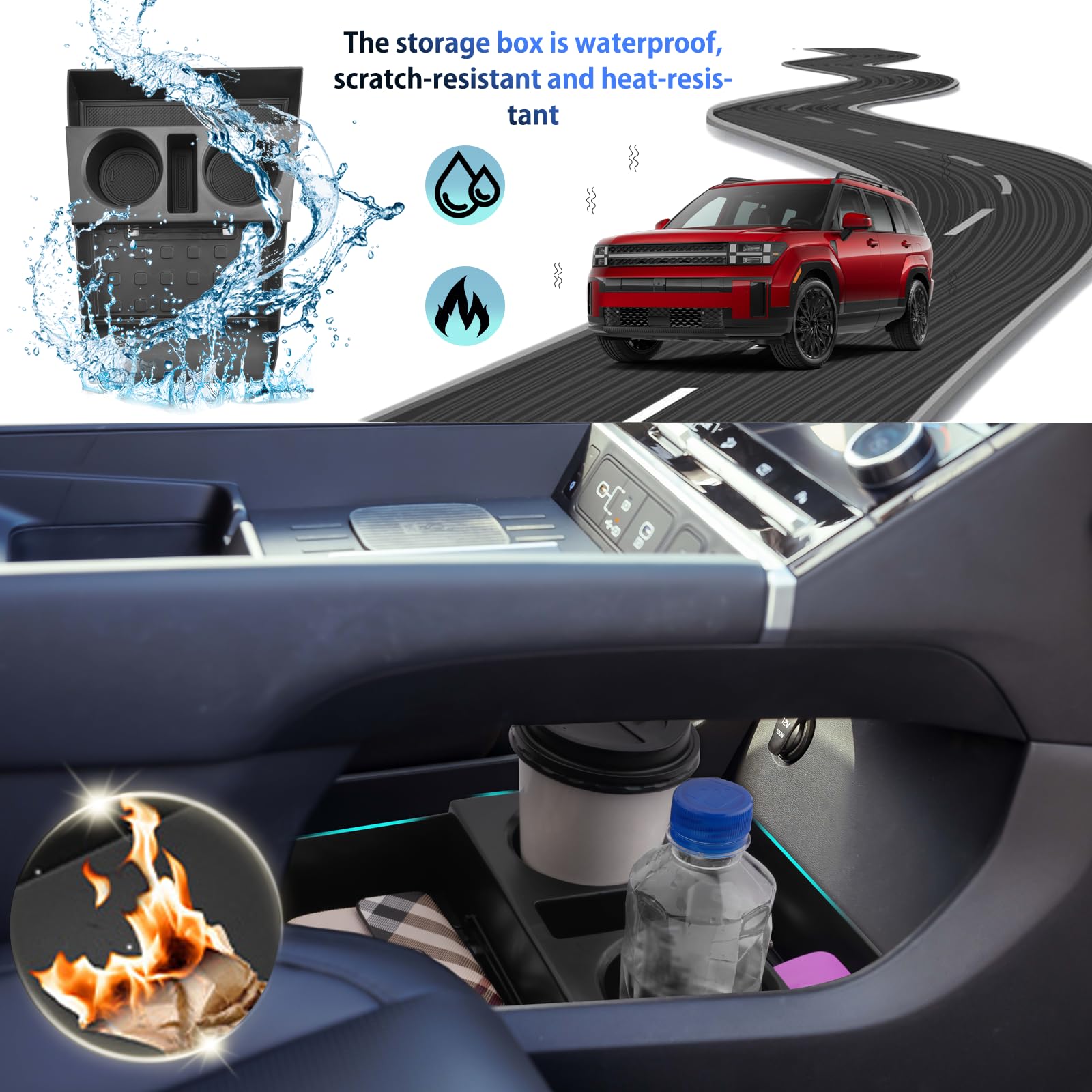 SHAOHAO Santa Fe console tray organizing phone and wallet during drives