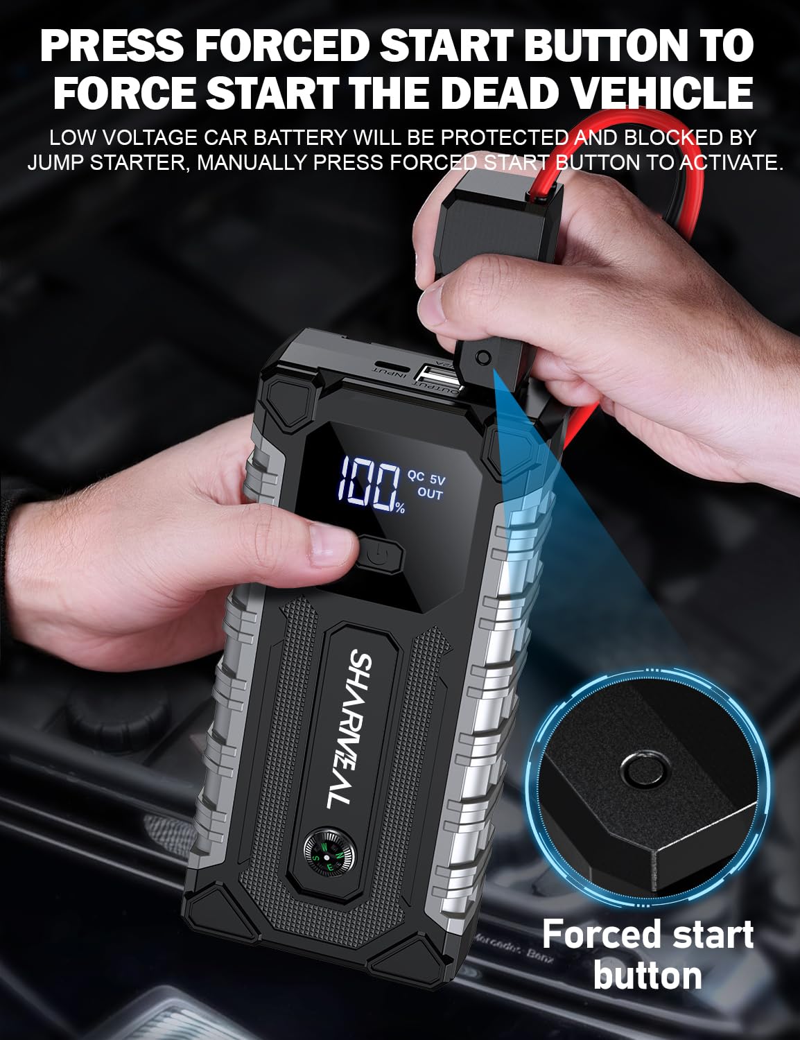 Sharmeal held in one hand to show compact size and effortless portability
