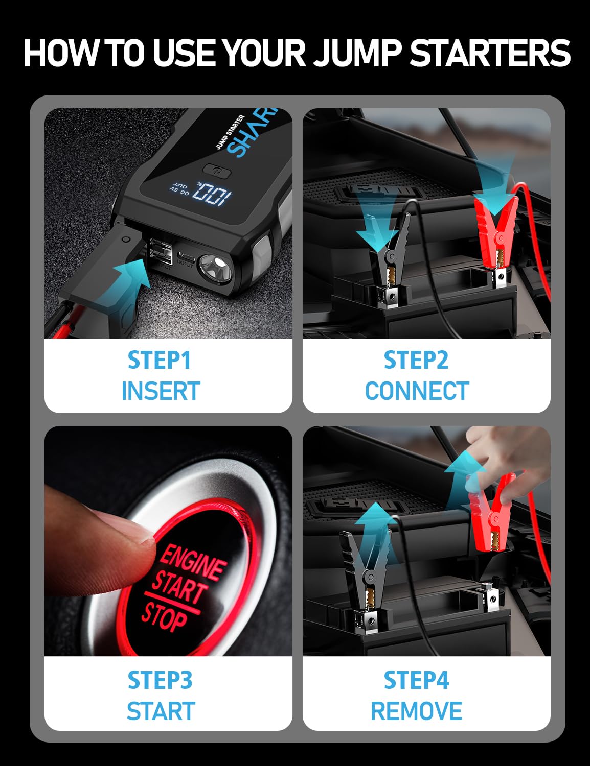 Sharmeal Jump Starter 5000A 14 protections keep trips safer