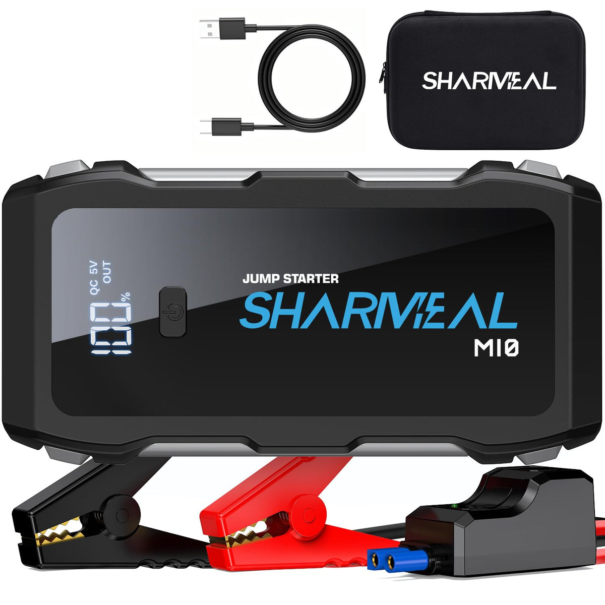 Sharmeal Jump Starter 5000A front view with compact design for emergencies