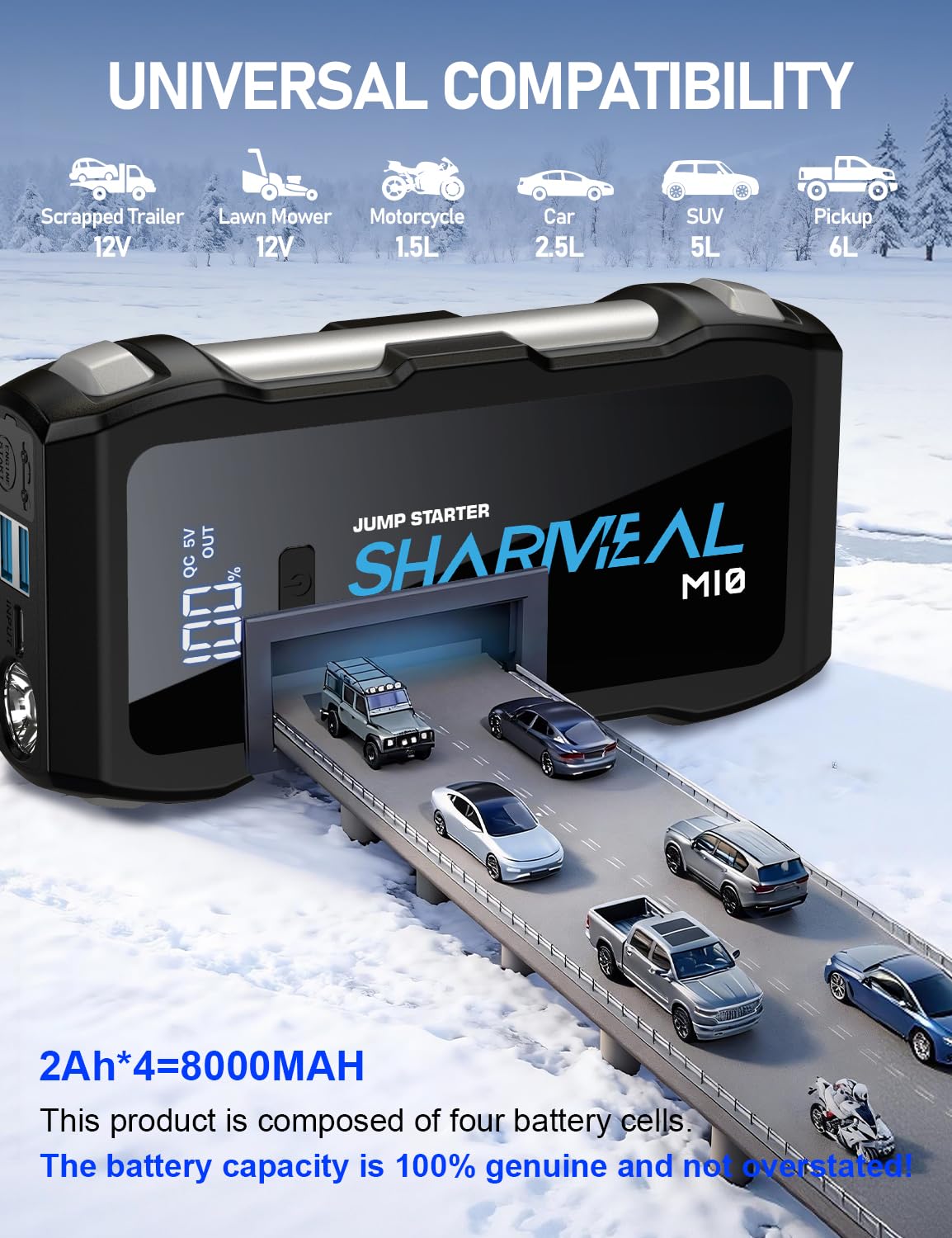 Sharmeal Jump Starter 5000A jumper cables ready for quick car revival