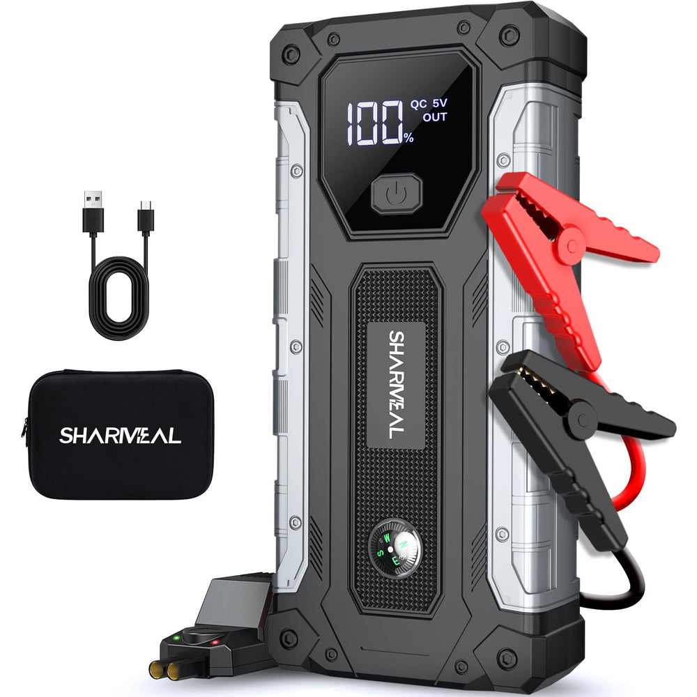 Sharmeal 5000A jump starter power unit for quick vehicle starts.