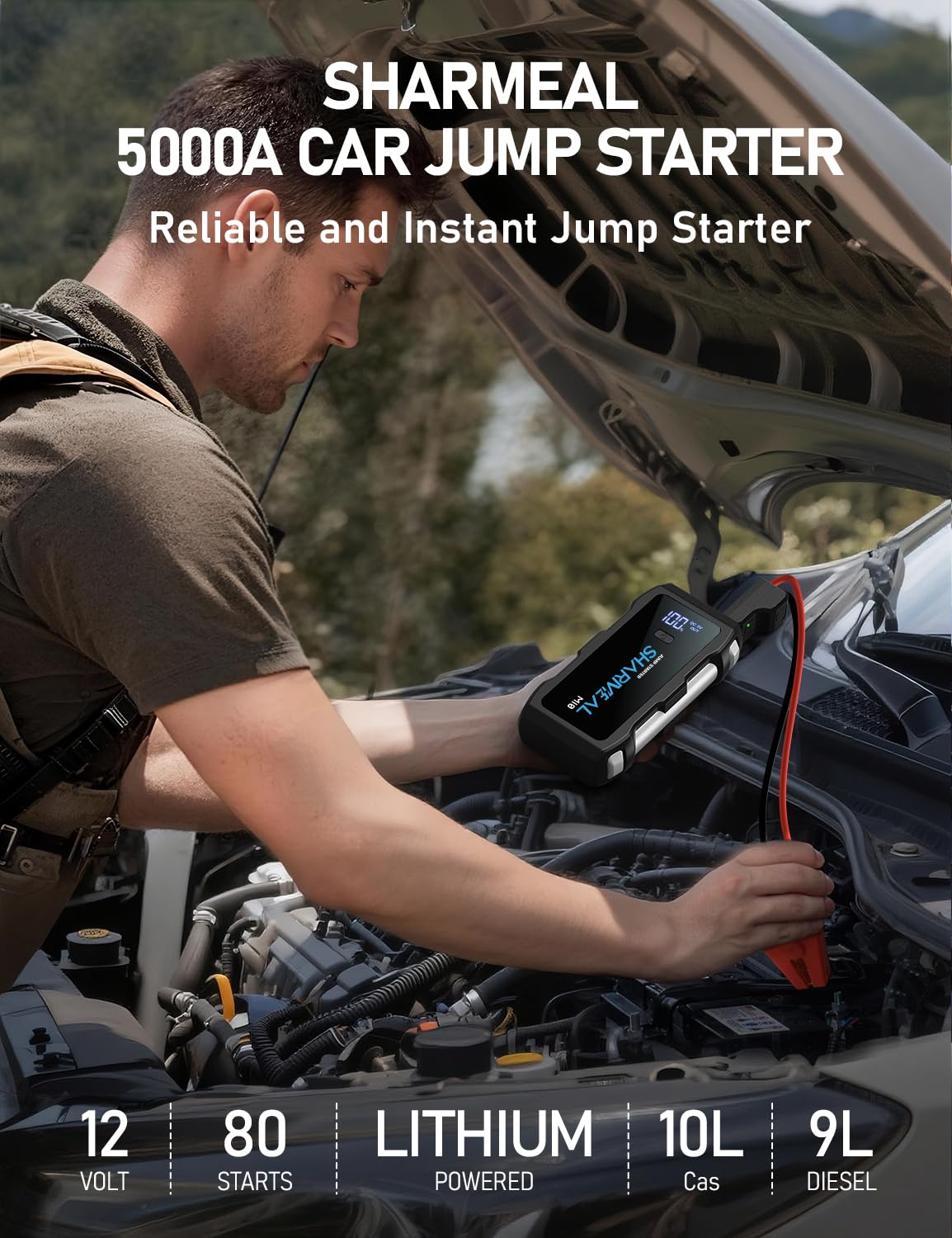 Sharmeal Jump Starter 5000A smart clip lights indicate secure connections