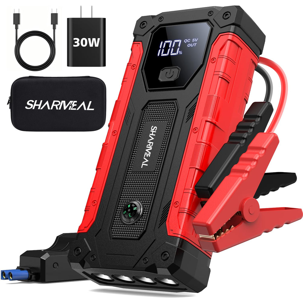 Sharmeal 7000A jump starter front view, compact power for cars and light trucks.