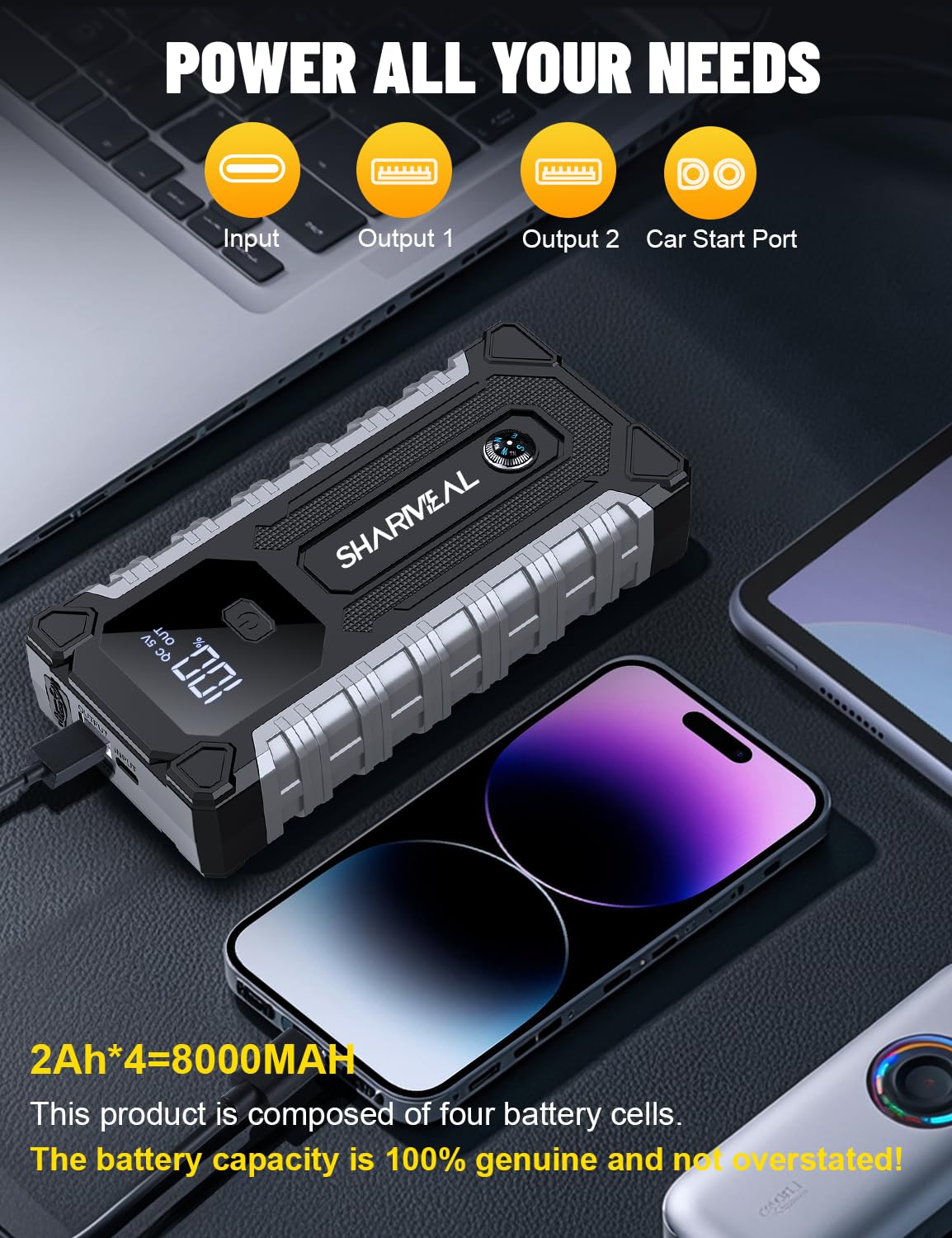 Sharmeal LED flashlight illuminating a dark scene for emergency visibility and signaling