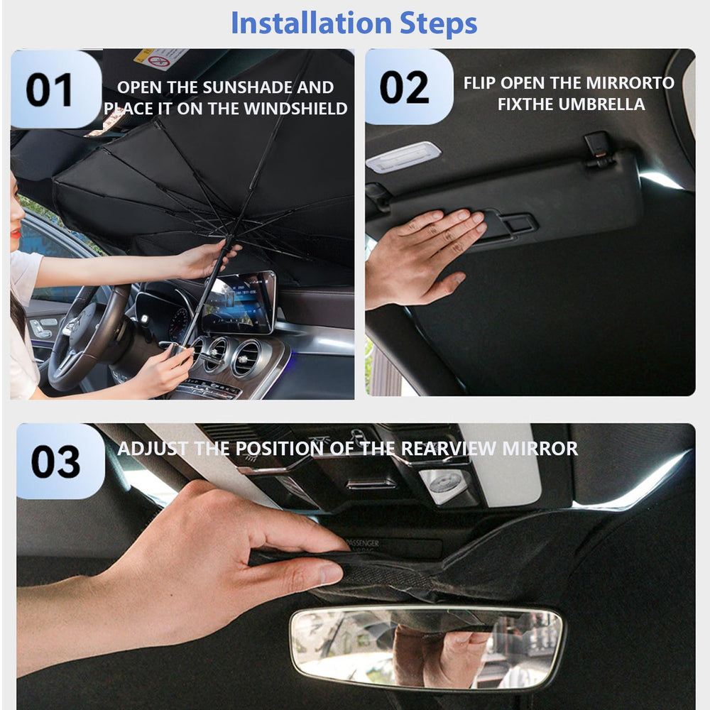 Easy installation steps for SHARPAI sun shade shown in sequence