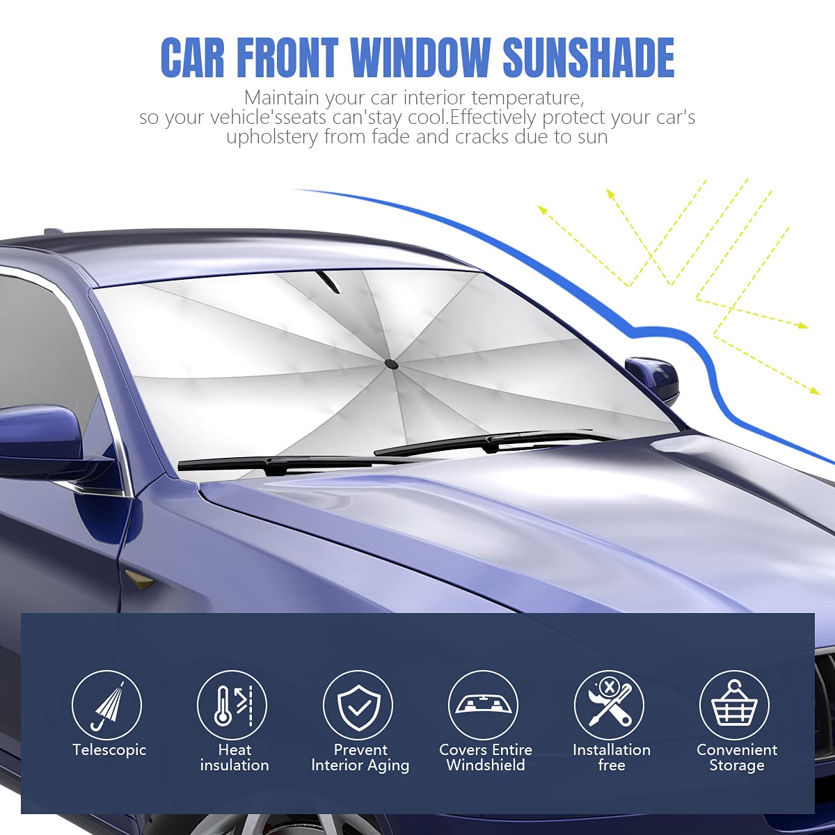 SHARPAI windshield shade uses TiO2 coating to reduce glare and heat
