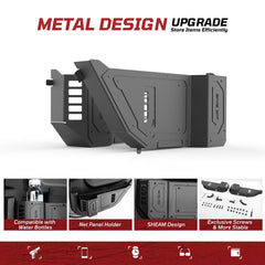 SHEAM door pocket close-up highlights durable metal construction for rugged use.