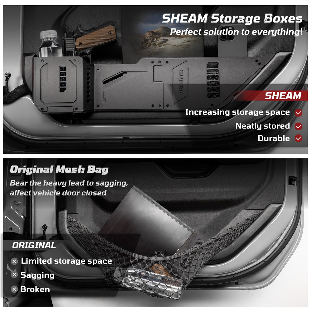 SHEAM door-side storage extension increases on-the-go capacity.