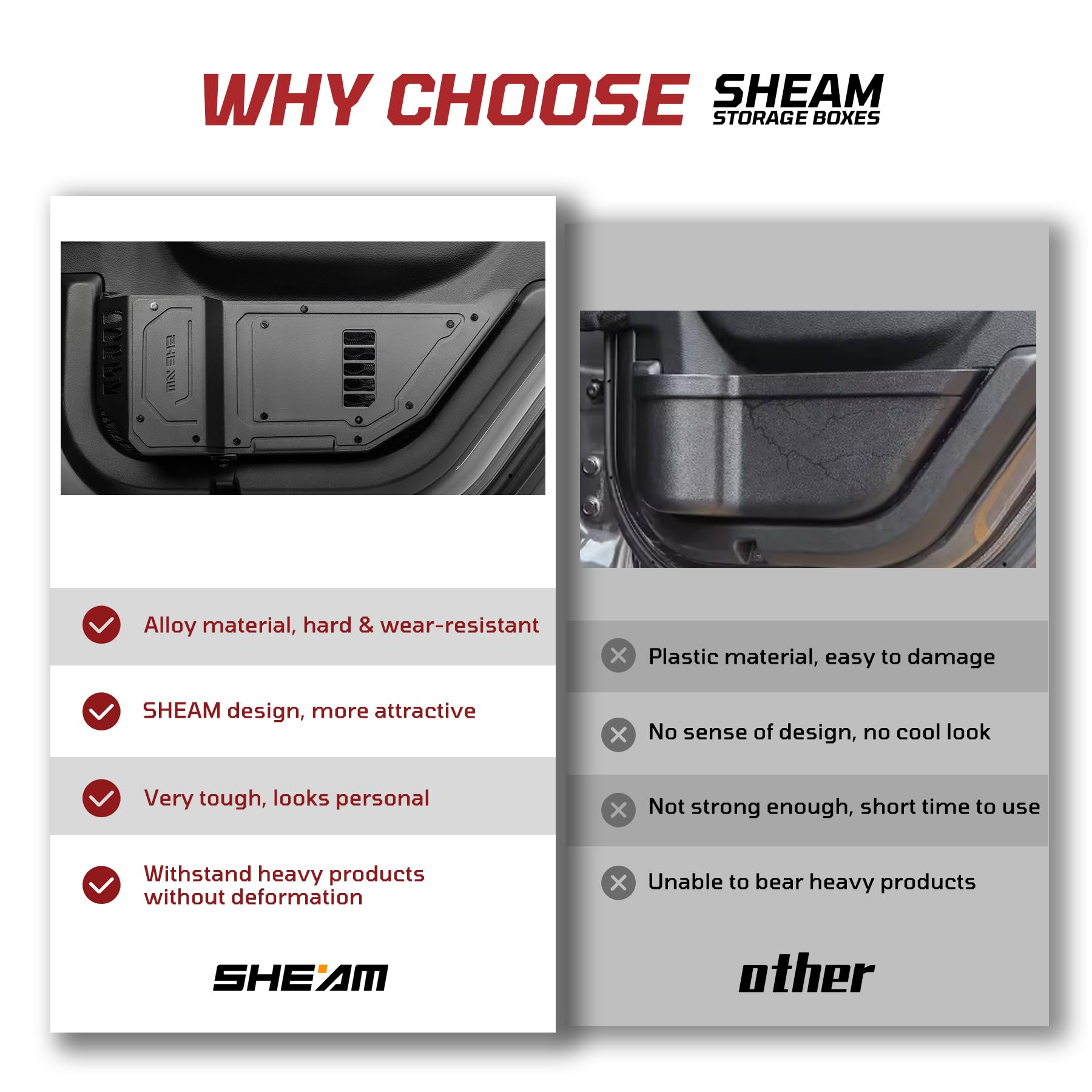 SHEAM expansion storage shows increased capacity for phone, wallet, and more in Jeep.