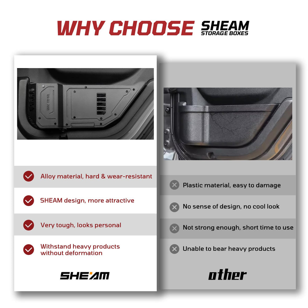 SHEAM expansion storage shows increased capacity for phone, wallet, and more in Jeep.