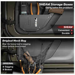 Two-pocket SHEAM set in use holding phone and flashlight within reach
