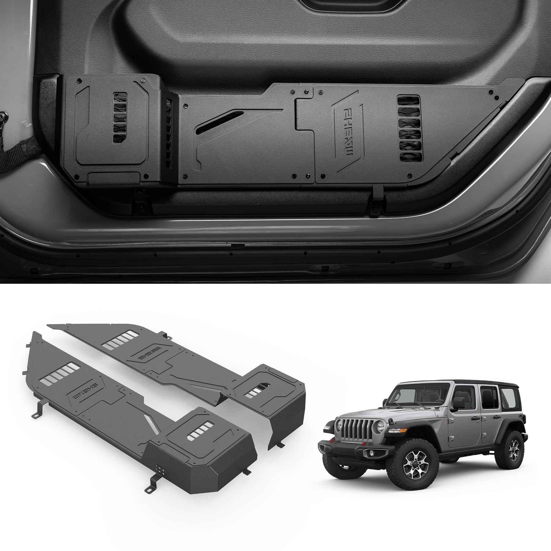 SHEAM metal front door pocket for Jeep Wrangler adds organized storage.