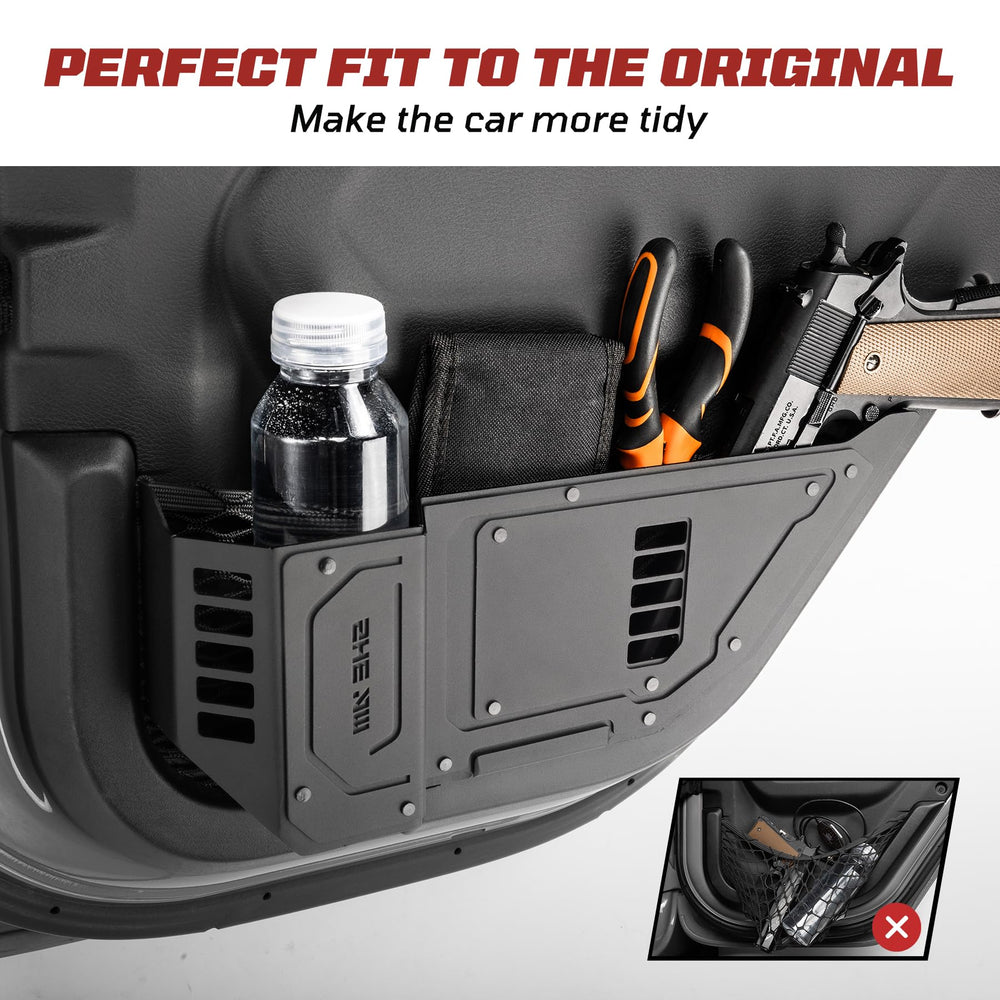 SHEAM two-pack door pocket organizers shown side by side for Jeep interior setup.