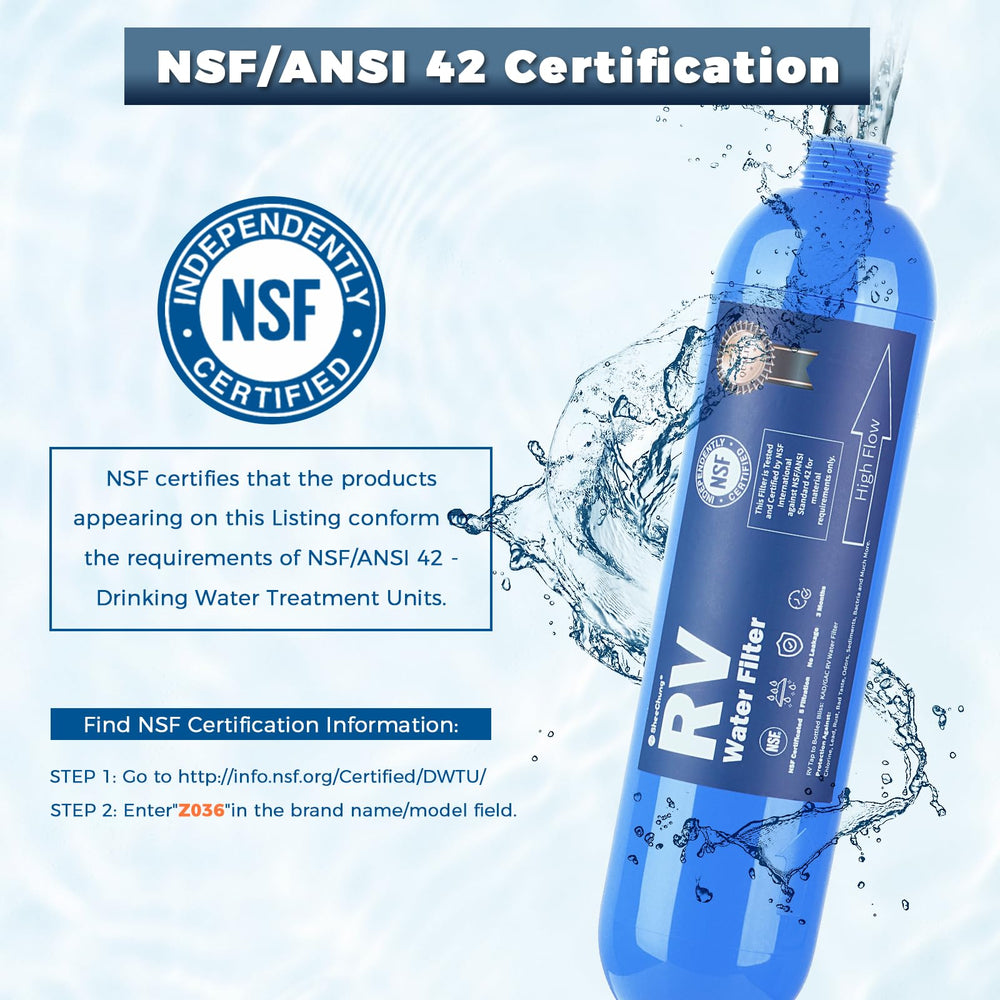 SheeChung inline hose filter showcasing 360° swivel