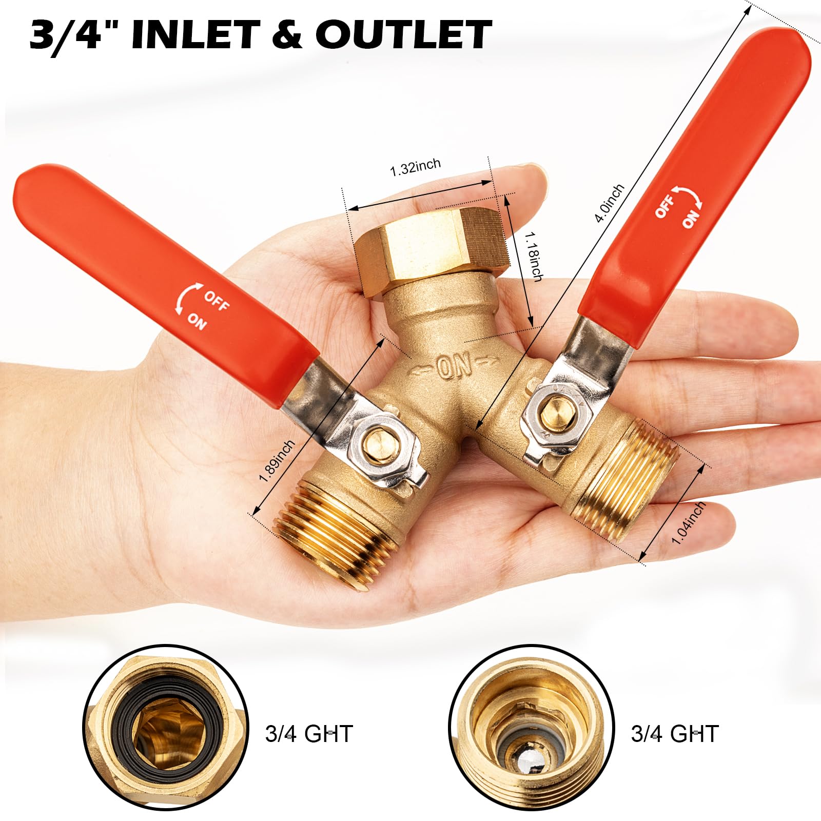 SheeChung brass Y valve showing full-flow to two hoses for efficient watering.