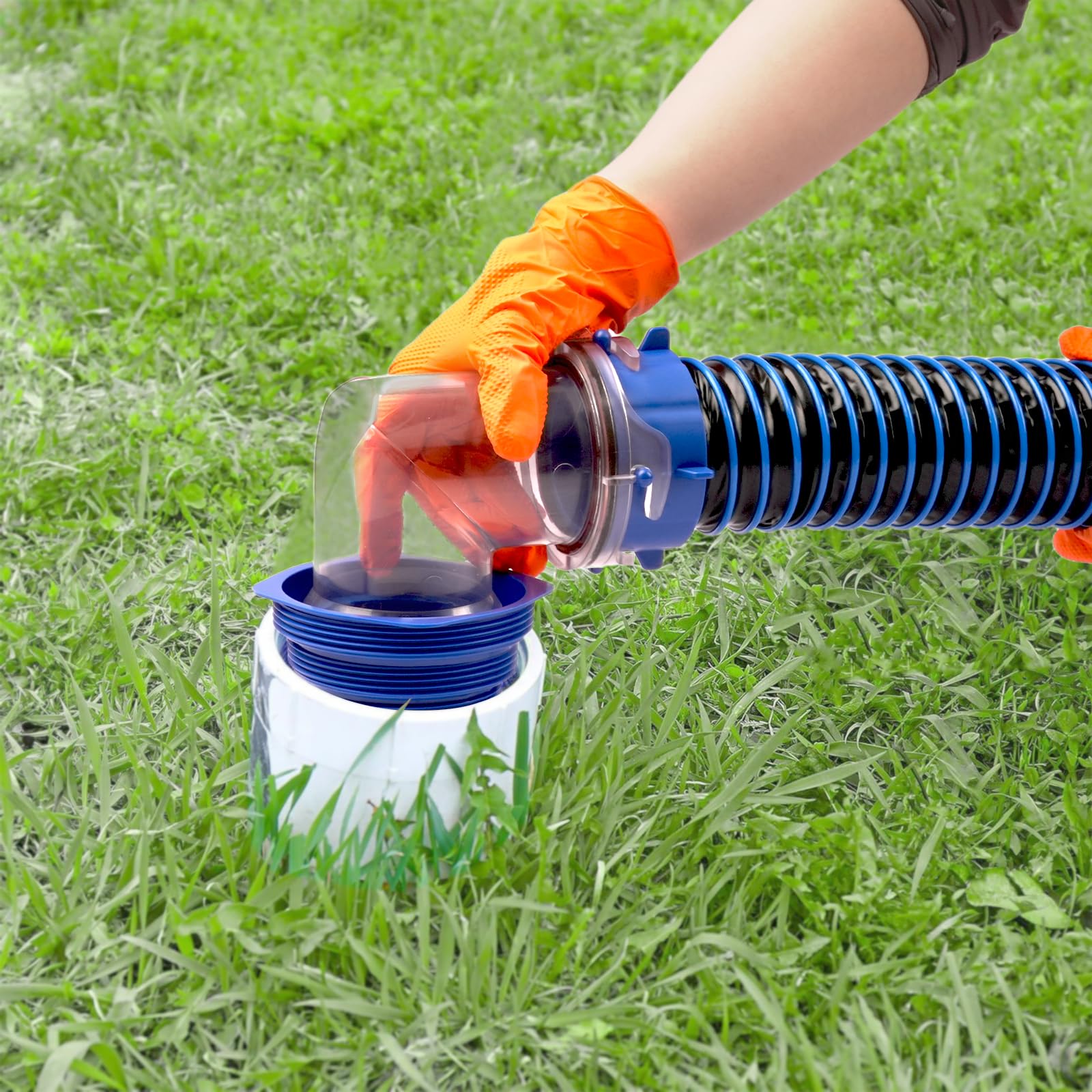 SheeChung RV hose storage compression demonstrates compact storage when stowed.